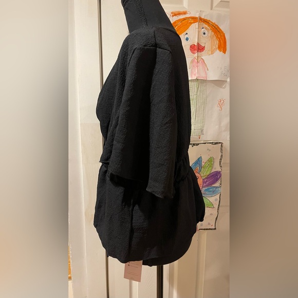Emery Rose  Black Ruched Frill Short Sleeve Crop Top Size XL ( fits like L) - Picture 12 of 15